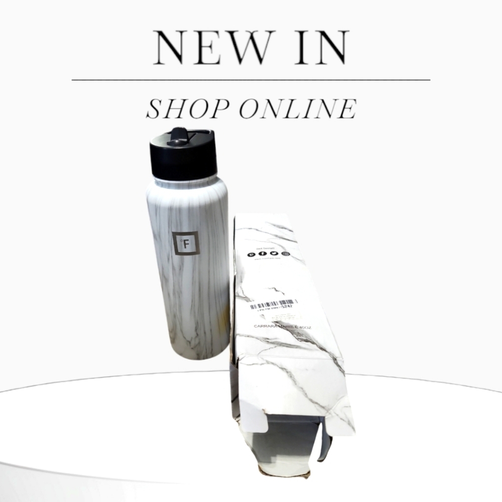 NWT/NIB Iron Flask Carrara Marble 40oz Wide Mouth Water Bottle w/ Spout Lid